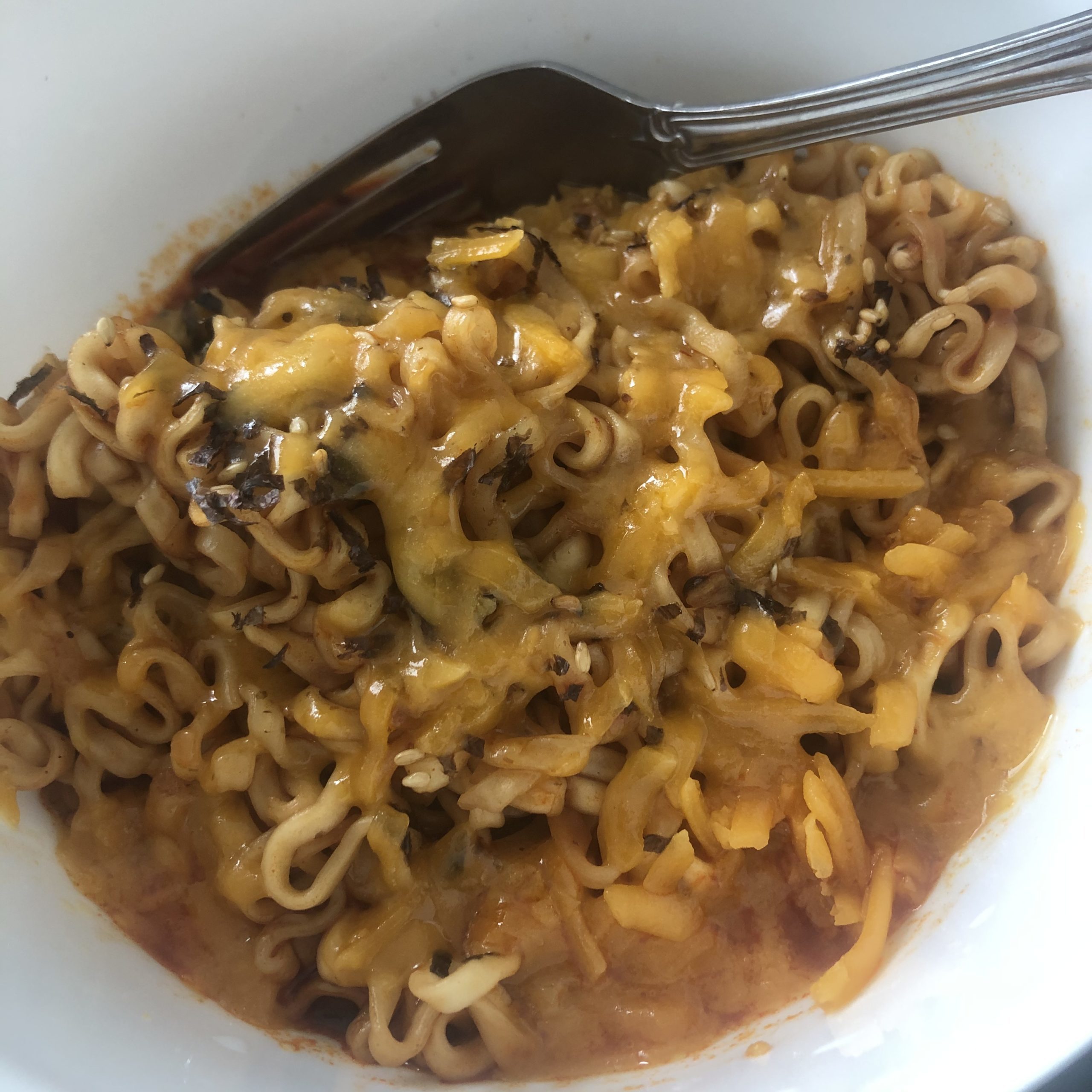 Spicy Korean Ramen with Shredded Cheddar